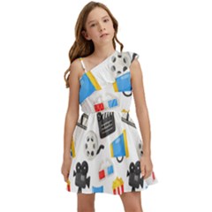 Cinema Icons Pattern Seamless Signs Symbols Collection Icon Kids  One Shoulder Party Dress