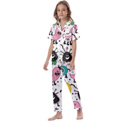 Funny Monster Pattern Kids  Satin Short Sleeve Pajamas Set by Pakjumat