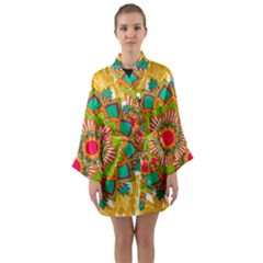 Mandala Patterns Yellow Long Sleeve Satin Kimono by Pakjumat