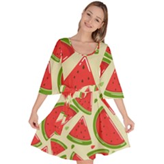 Cute Watermelon Seamless Pattern Velour Kimono Dress by Pakjumat