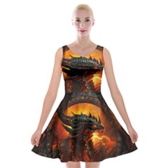 Dragon Fire Fantasy Art Velvet Skater Dress by Maspions