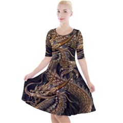 Fantasy Dragon Pentagram Quarter Sleeve A-line Dress