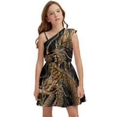 Fantasy Dragon Pentagram Kids  One Shoulder Party Dress by Maspions