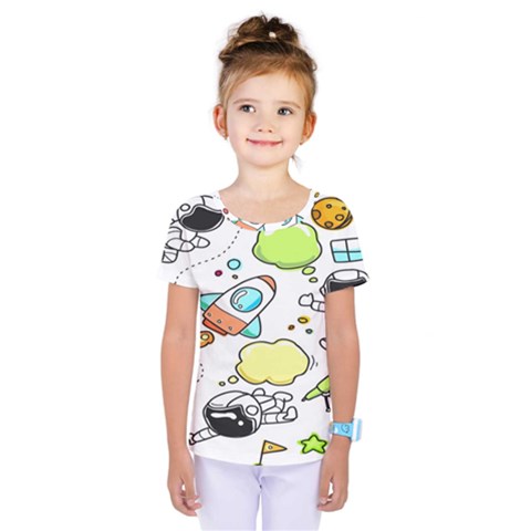 Sketch Cartoon Space Set Kids  One Piece T-shirt by Hannah976