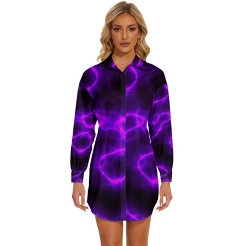 Purple Pattern Background Structure Womens Long Sleeve Shirt Dress by Hannah976