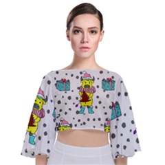 Little Bull Wishes You A Merry Christmas  Tie Back Butterfly Sleeve Chiffon Top