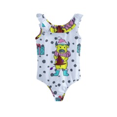 Little Bull Wishes You A Merry Christmas  Kids  Frill Swimsuit