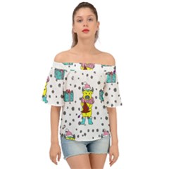 Little Bull Wishes You A Merry Christmas  Off Shoulder Short Sleeve Top