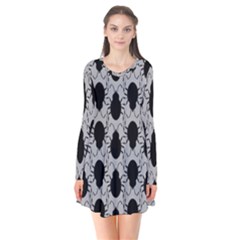 Pattern Beetle Insect Black Grey Long Sleeve V-neck Flare Dress by Hannah976