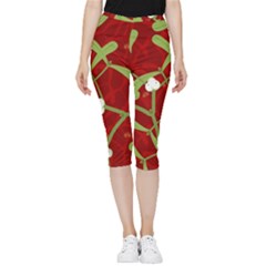 Mistletoe Christmas Texture Advent Inside Out Lightweight Velour Capri Leggings  by Hannah976