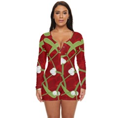 Mistletoe Christmas Texture Advent Long Sleeve Boyleg Swimsuit by Hannah976