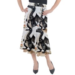 Cute Black Baby Dragon Flowers Painting (2) Midi Mermaid Skirt by 1xmerch