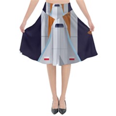 Rocket Space Universe Spaceship Flared Midi Skirt by Sarkoni