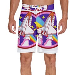 Badge Patch Pink Rainbow Rocket Men s Beach Shorts by Sarkoni