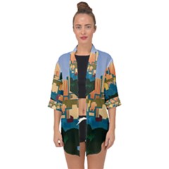 City Buildings Urban Dawn Open Front Chiffon Kimono by Sarkoni