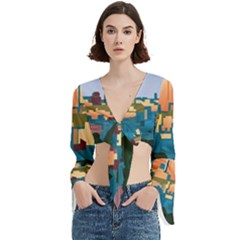 City Buildings Urban Dawn Trumpet Sleeve Cropped Top