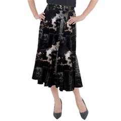 City Night Moon Skyline Skyscraper Midi Mermaid Skirt by Grandong