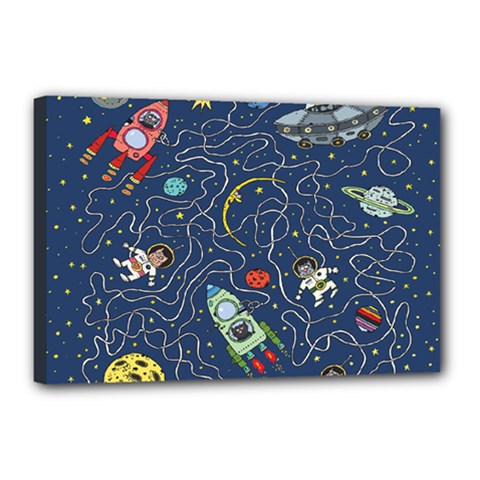 Cat Cosmos Cosmonaut Rocket Canvas 18  X 12  (stretched) by Grandong