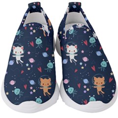Cute Astronaut Cat With Star Galaxy Elements Seamless Pattern Kids  Slip On Sneakers