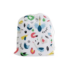 Vector Set Isolates With Cute Birds Scandinavian Style Drawstring Pouch (large) by Apen