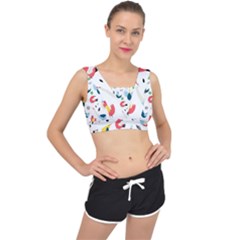 Vector Set Isolates With Cute Birds Scandinavian Style V-back Sports Bra by Apen