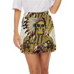 Motorcycle And Skull Cruiser Native American Mini Front Wrap Skirt by Sarkoni