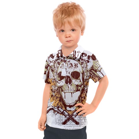 Harvest Of Fear Logo Illustration Skull Pistol Kids  Polo T-shirt by Sarkoni