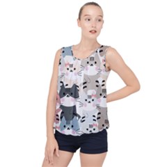 Cute Cat Couple Seamless Pattern Cartoon Bubble Hem Chiffon Tank Top