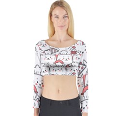 Cute Cat Chef Cooking Seamless Pattern Cartoon Long Sleeve Crop Top by Bedest