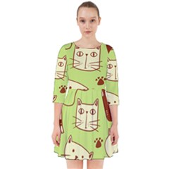 Cute Hand Drawn Cat Seamless Pattern Smock Dress by Bedest