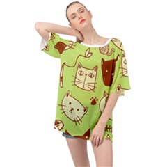 Cute Hand Drawn Cat Seamless Pattern Oversized Chiffon Top