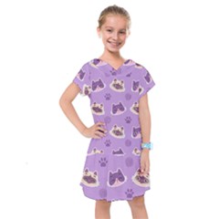 Cute Colorful Cat Kitten With Paw Yarn Ball Seamless Pattern Kids  Drop Waist Dress