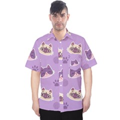 Cute Colorful Cat Kitten With Paw Yarn Ball Seamless Pattern Men s Hawaii Shirt