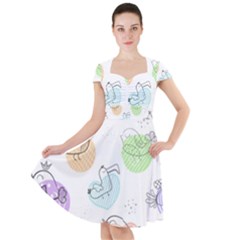 Cartoon Bird Cute Doodle Bird Cap Sleeve Midi Dress