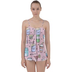 Drink Cocktail Doodle Coffee Babydoll Tankini Top by Apen