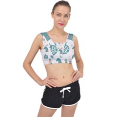 Reindeer Stars Socks Stick V-back Sports Bra by Apen