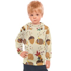 Leaves Foliage Acorns Barrel Kids  Hooded Pullover by Apen