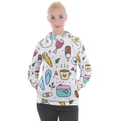 Doodle Fun Food Drawing Cute Women s Hooded Pullover by Apen