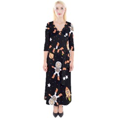 Astronaut Space Rockets Spaceman Quarter Sleeve Wrap Maxi Dress