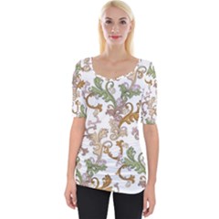 Pattern Design Art Decoration Wide Neckline T-shirt