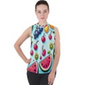 Fruits Sweet Pattern Mock Neck Chiffon Sleeveless Top View1