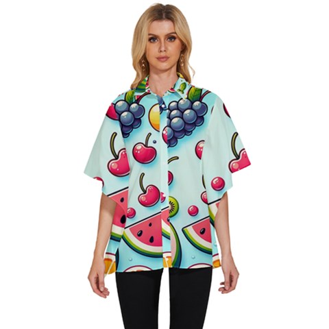 Fruits Sweet Pattern Women s Batwing Button Up Shirt by Ravend