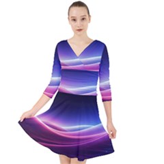 Cosmic Galaxy Quantum Art Nature Quarter Sleeve Front Wrap Dress by Ravend