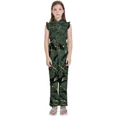 Monstera Plant Tropical Jungle Kids  Sleeveless Ruffle Edge Band Collar Chiffon One Piece