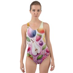 Fruits Apple Strawberry Raspberry Cut-out Back One Piece Swimsuit by Ravend