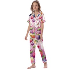 Fruits Apple Strawberry Raspberry Kids  Satin Short Sleeve Pajamas Set