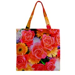 Bouquet Floral Blossom Anniversary Zipper Grocery Tote Bag by Ravend