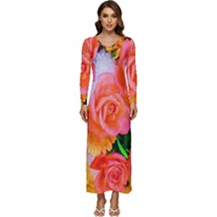 Bouquet Floral Blossom Anniversary Long Sleeve Longline Maxi Dress