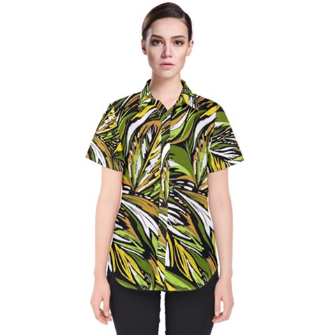 Foliage Pattern Texture Background Women s Short Sleeve Shirt by Ravend