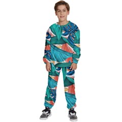 Leaves Tropical Exotic Green Plant Kids  Sweatshirt Set